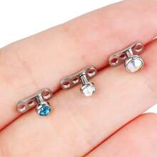 1 Set F136 Titanium Alloy 5A Flat Bottom Czech Cubic Zirconia Skin Piercing Stud Clavicle Implant Piercing Jewelry 3-5mm - Nail Embedment (1 Set) - View 6