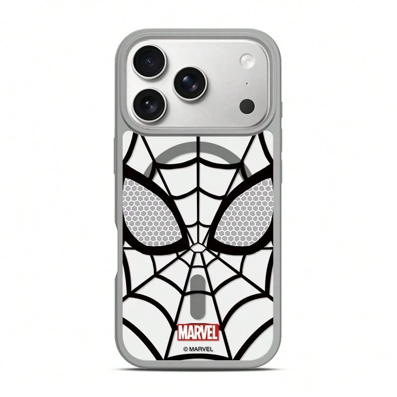 Miniso Marvel Spider-Man 創意個性化蜘蛛網 MagSafe 磁吸充電保護殼,防摔,適用於 Apple 17 Pro Max/iPhone 17/18 Pro/18 Pro Max/16 Pro/15/14/13/17 Air/12/16 Pro/15 Plus,學生風格,兼容 Apple - 灰色 - 查看 1