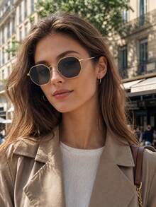 2 Pairs Vintage Full Frame Geometric Polygon Metal Frame Fashion Glasses For Women, Travel Street Style Cross-Border Sun Protection - Multicolor - View 5