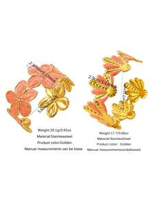 VceTd 2PCS/1PC Vintage Gentle Style Stainless Steel Women's Bracelet Set With Plumeria And Shell Shaped Enamel Craft Open Design, Suitable For Daily Layering Or Single Wear Or Vacation Wear Or Holiday Gift For Friends - Yellow Gold - View 2