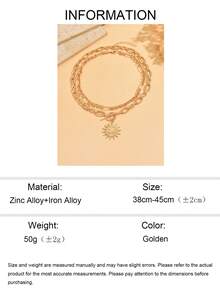 2pcs Vintage Exquisite Sun Pendant OT Clasp Chain Gold Layered Necklace Set, Versatile Neck Jewelry For Women, Suitable For Daily Wear, Dates And Parties - Gold - View 6