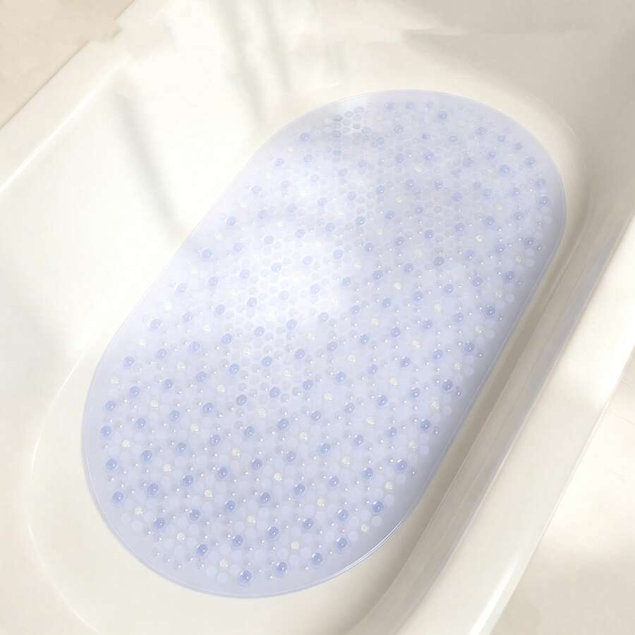 Transparent, Oval, Non-Slip Bath Mat, Size 68 * 38 Cm, With Suction Cup, Washable, For Bathroom And Shower - 1pc - View 1