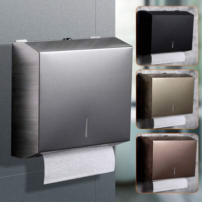 1pc Square Large Paper Towel Dispenser, Stainless Steel Material, Wall-Mounted Hand Towel Holder, Suitable For Public Restrooms, Commercial Hotels And Other Scenarios - Brushed, Polished, Black, Gold, Rose Gold Available