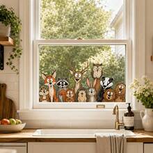 1pc Forest Animal Window Stickers Featuring Foxes, Deer, Raccoons, Owls, Rabbits, And Bears. Double-Sided Visible PVC Electrostatic Adsorption Window Stickers, Suitable For Kitchens, Living Rooms, Bedrooms, And Home Decor. - Multicolor - View 5