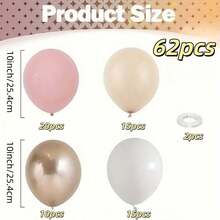 62Pcs Pink, Metallic Gold & Sand White Latex Balloons, Chic Decor For Bridal Shower, Ladies Party, Birthday, Wedding, Tea Party, Coming-Of-Age, Mother's Day And Graduation - Multicolor - View 7