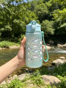 1pc 500ml Kids Water Bottle, Matte Cute Cartoon Anti-Drop Straw Cup, Back To School Kindergarten Water Cup, Portable Leak-Proof Straw Cup, Learning Cup - Multicolor - View 4