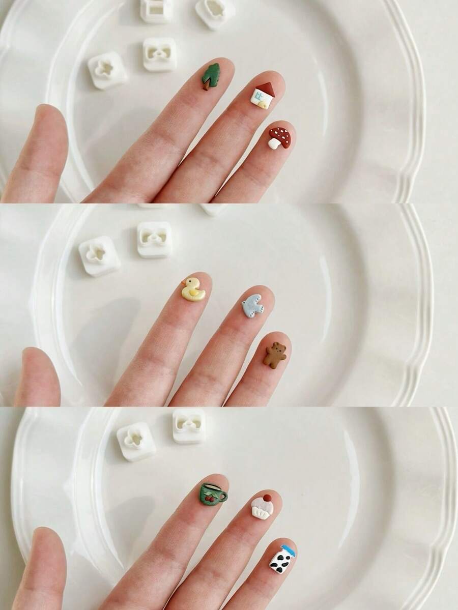 Mini Cute Shapes Polymer Clay Cutters, Tiny Animal & Food Molds For Kawaii Earring Crafts - White - View 1