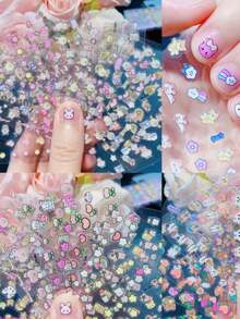 10pcs Cute Cartoon Nail Stickers, DIY Princess Waterproof Nail Stickers, Cute Rabbit, Animal, Flower, Star, Moon... And More Cat Heart Flower Nail Stickers, Multiple Styles, Randomly Sent, Not Fixed Style, Back To School/Halloween/Christmas Essential - Multiple Styles - View 7