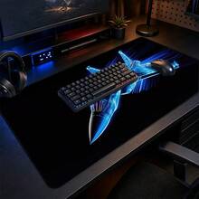 Blue Holographic Fighter/Red Neon Light Trail Transparent Motorcycle Rider Extended Gaming Mouse Pad, Large Non-Slip Rubber Waterproof Keyboard Desk Mat, Suitable For PC Laptop Gaming Office Desktop Decoration - View 13