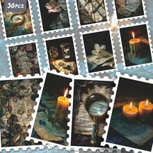 36 Peças Adesivos de Decoração Vintage Dark Academia, Conjunto de Adesivos Recortados com Estética Retrô de Livro Antigo & Vintage para Diários, Planejadores & Decoração - carimbo - Visão 2