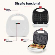 Sandwichera Eléctrica Aigostar Multifunción 800W con Placas Removibles Antiadherentes, Prepara Paninis y Wafles en Casa - Blanco - Ver 2