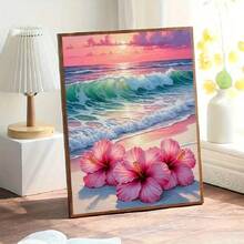 5D DIY 鑽石畫套裝，圓鑽全鑽手工鑽石藝術，日落海灘風景刺繡馬賽克牆飾禮物 - 查看 4
