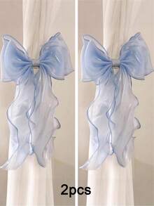 2PCS-Silk Bow Window Curtain Tie Backs, Ribbons & Bows,Lace Ribbon Bow Curtain Clips, French Bow Rope Fixers Decor Suitable For Wedding, Home, Bedroom, Office - Bow - View 16