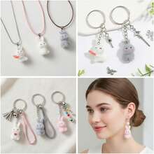 3/5pcs 3D Flocking Bunny Rabbit Charms White Pink Gray Rabbit Pendants With Carrot Heart DIY Bracelet Necklace Earring Jewelry Making Accessories - Multicolor - View 5