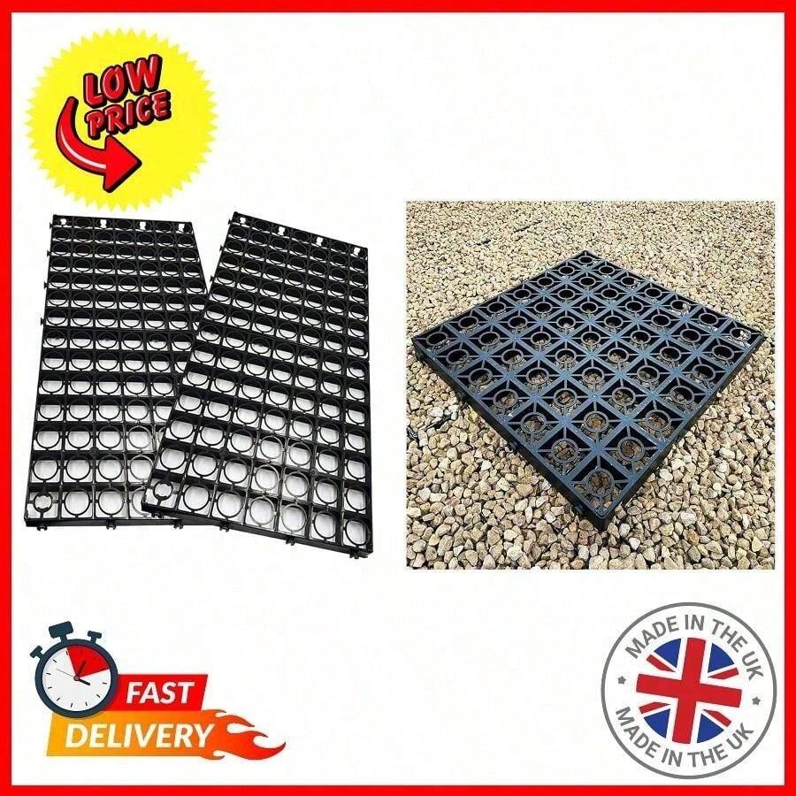 8 X Plastic Driveway Grids Black Plastic Mat For Turf, Grass, Lawn, Path & Gravel Protector Drainage Mat - A - View 1