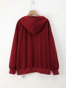 Sweatshirt Wanita Warna Burgundy dengan Resleting, Tali Serut, dan Saku, Lengan Panjang, Potongan Reguler, Bahan Rajut, Cocok untuk Dipakai di Musim Gugur/Musim Dingin - Burgundy - View 6
