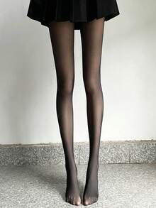 1 Pair Women's Solid Color Minimalist Tight Leggings, Black Sheer Tights, Sexy Pantyhose - Black - View 3