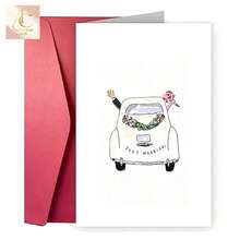 This Sweet Just Married Wedding Greeting Card Displays Hand Drawn Newlywed Getaway Car Decorated With Flower Wreath, Thick Premium Paper With Blank Inside For Writing Warm Personal Messages, - One Size Fits All - View 5