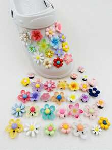 30pcs Cartoon Resin Coffee Color Bear & Flower Random Pattern Clog Shoe Charms Set - Multicolor - View 5