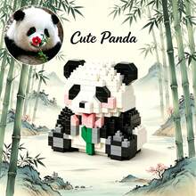 400+Pcs Cute Micro Particle Building Blocks Panda Assembly Toy - 3D DIY Chinese Style Panda Decoration, Creative Assembly Manual, Stress Relief Home Office Desktop Decor, Healing Desktop Decoration Gift, Birthday Gift, Christmas Gift - Baby Pink - View 3
