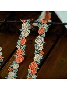 1碼玫瑰花蕾絲混色刺繡水溶性蕾絲飾邊，適用於衣物與旗袍裝飾 - 彩色 - 查看 61