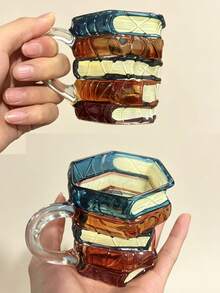 1pc Colorful Doodle Book Mug, Novel 3D Doodle Book Coffee Cup, Unique Colorful Glass Book Stack Coffee Mug, Creative Mug, Suitable For Readers And Literature Lovers; A Unique And Personalized Mug, Perfect Gift For Friends, Ideal Choice For Holiday Gifts. (Please Check The Specifications And Dimensions And Images Before Ordering, 1pc 17cm Long Spoon - Not Recommended To Purchase) - Multicolor - View 5