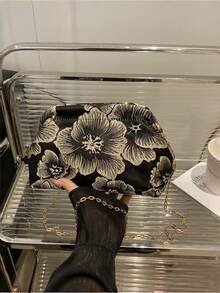 休閒時尚迷人花卉圖案女款手提包 晚宴包 吻扣包 配可拆卸鏈條肩帶 - 彩色 - 查看 9