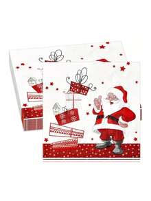 20pcs/1pc Santa Claus And Gift-Patterned Napkins-Convenient, Decorative Paper Napkins For Christmas Dining Tables; Suitable For Use In Homes, Restaurants, Hotels, And Cafes During Christmas And New Year's Celebrations. - One Size Fits All - View 1