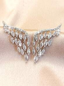 1 Pair Fashionable Exquisite Wing-Shaped Cubic Zirconia Teardrop Bridal Earrings, Engagement Anniversary Gift, Daily Commute Women's Copper Earrings - White - View 7