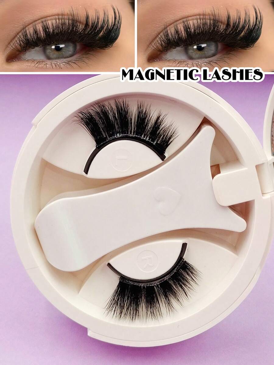 Sibeuna A Pair Magnetic False Eyelashes,Half Eyelash,Short Magnetic Eyelashes,Natural Cat Eye Makeup Effect Reusable,Suitable For Beginners Easy To Use Salon-Quality Long-Lasting False Eyelash Extensions,Magnetic Lashes - Black - View 1
