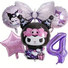 New Cartoon Purple Character Aluminum Foil Balloons With Numbers 1-9, Cute Cartoon Theme Birthday Party Decoration Props, Atmosphere Photo Decor, Number & Bow Balloon Combo Set - As Shown In the Figure - View 10