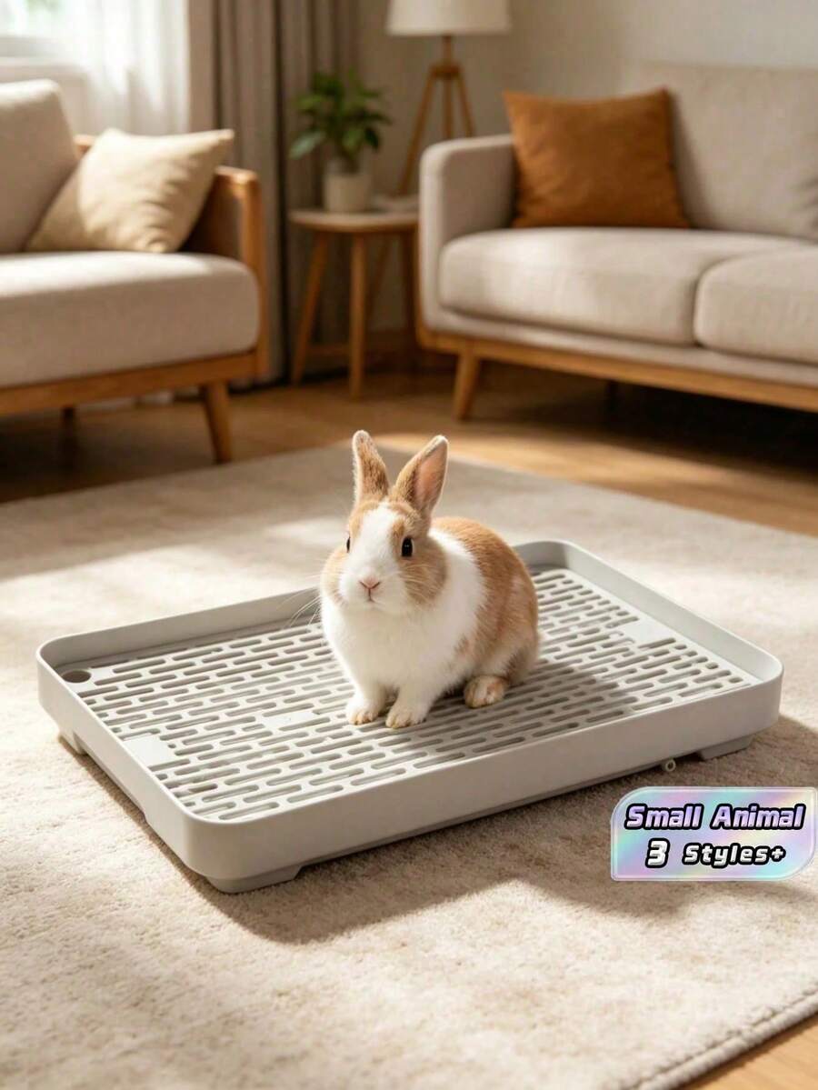 1PC Large Mesh Hollow Plastic Rabbit Litter Box, Raised Leak-Proof Small Pet Toilet Training Tray With Raised Drainage Grate; Double-Layer Detachable Rabbit Litter Box Suitable For Rabbits, Hamsters And Small Pets Fixed-Point Toilet Training; Upper Layer Long Drainage Grate Isolates Pet Hair, Feces And Urine, Keeping Small Animal Fur Dry And Clean All Day; Four Raised Non-Slip Support Feet Lift The Entire Litter Box, Preventing Urine Leakage And Soaking The Floor; Thickened Hard PP Plastic Material, Waterproof And Odor-Proof, Easy To Clean With Water Rinse; - Multicolor - View 1