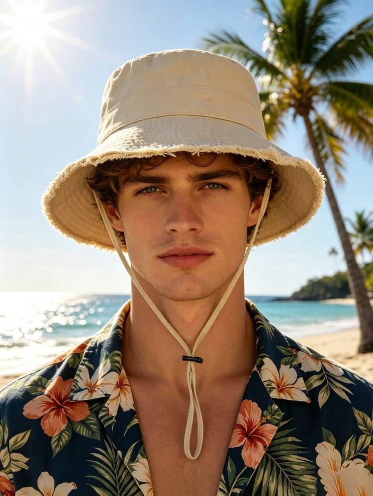 1 Buah Topi Ember Warna Polos dengan Hiasan Rumbai, Topi Pelindung Matahari dengan Tali Dagu yang Dapat Diatur dan Anti-Jatuh, Penutup Kepala Ringan untuk Liburan Musim Panas di Pantai dan Mendaki Gunung - MultiWarna - View 2