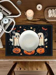 2 piezas Manteles individuales de Halloween con diseño de fantasma, manteles individuales de temporada festiva, adecuados para decoración de fiesta, cocina y comedor, manteles individuales de Halloween estilo granja para decoración de mesa de comedor interior, reuniones en el hogar, adecuados para mesa de comedor de cocina interior/exterior, manteles individuales lavables - Q - Ver 7