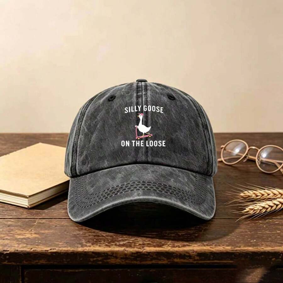 1pc Gothic Casual Washed Men Hat, Featuring 'animal And Letters' Print Design. It's Perfect For Sun Protection,Shade ,Outdoor Activity.