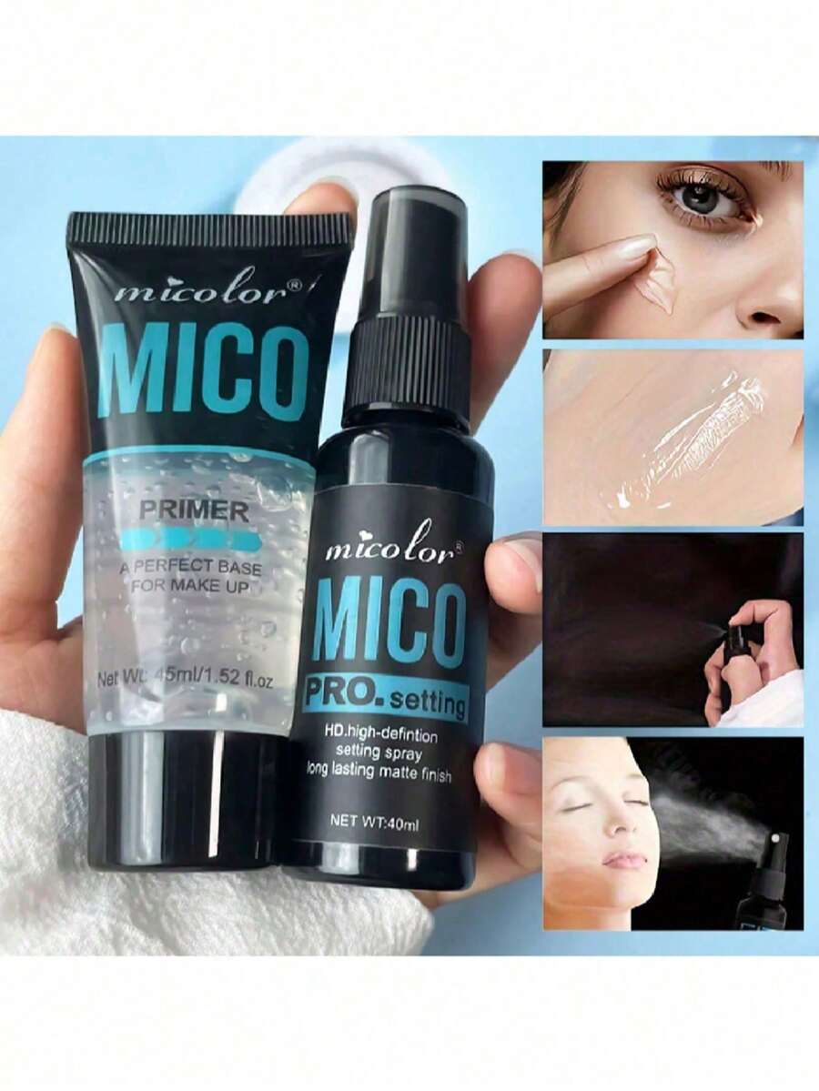 Duo Primer Makeup & Setting Spray, Primer Gel Meminimalkan Pori-Pori & Menghaluskan Kulit, Setting Spray Tahan Lama Mengunci Makeup, Menciptakan Dasar yang Terhidrasi dan Sempurna, Cocok Untuk Penggunaan Sehari-hari, Kencan, Pesta, Rekomendasi Hadiah Ulang Tahun