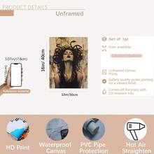 2D Flat Ancient Greek Mythology Medusa Canvas Wall Art With Wooden Frame, Vintage Style Mythological Snake-Haired Goddess Art Print, Stunning Unique Decor For Living Room, Dining Room, Home Office And Bedroom, Enhancing Mythological Atmosphere - D - View 11