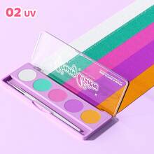 YOUNG VISION لوحة ألوان طلاء وجه فلورسنت UV ب- 5 ألوان مع فرشاة مكياج، كريم طلاء جسم ووجه قابل للذوبان في الماء لعروض المسرح وهالوين ومكياج المهرجانات - متعدد الألوان - مشاهدة 9