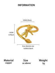 Anillo de mujer con diseño de libélula y hoja chapado en oro de 18K, anillo ajustable abierto resistente a la decoloración, joyería de boda única, adecuado para vacaciones, fiestas y accesorios de baile, regalo perfecto de cumpleaños/aniversario para novia/mamá/mejor amiga - Varios - Ver 13