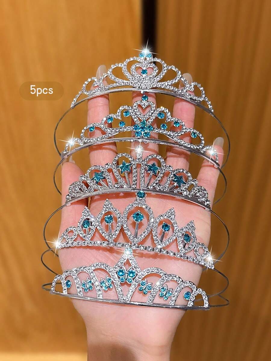 5pcs Blue Silver Princess Crown Headband Hair Accessories