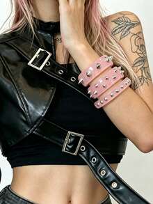 1pc Punk Rock Rivet Resin Bracelet, Fashion Accessory, Y2K Chic Style - Riveted Bracelet - View 14