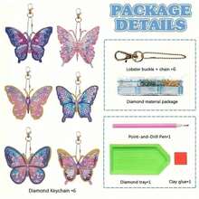 6Pcs/Set DIY Diamond Painting Keychain - Butterfly Pattern, DIY Decoration, Diamond Kit Craft Supplies, Handmade Mosaic Painting Keychain DIY Set Suitable For Beginners, Creative Handmade Craft Gift Set - Sets - View 3