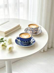 1 Set Boho-Keramik-Kaffeetasse und Untertasse, italienische Espresso-Luxustasse, geeignet für Zuhause, Küche, Café, Tischdekoration und als Geschenk. Perfekt für Home-Café-Ästhetik, minimalistisches Trinkgeschirr, geeignet für Nachmittagstee, italienische Kaffeetasse, Muttertagsgeschenk, Abschlussgeschenk, Sommer-Küchenessentials - Verschiedenfarbig - Übersicht 5