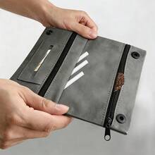 1pc Premium Gray PU Leather Organizer Pouch, Multi-Compartment Portable Smoking Accessories Storage Bag, Gray Multifunctional Organizer, Compact Tobacco Pouch, Smoking Tool Kit - 1PC - View 2