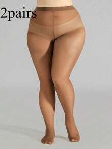 1/2 Pasang Celana Ketat Ultra Tipis Ukuran Plus untuk Wanita - Rust Brown - View 5
