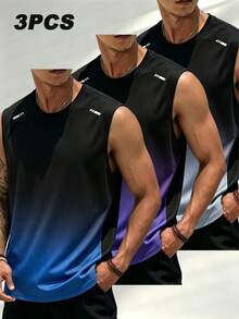 3pcs Men's Outdoor Tops Set, Three-Color Gradient Design, Suitable For Outdoor, Fitness, Daily Wear, Summer Sports Style - Multicolor - View 1