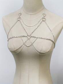Women's Classic Bra Chain, Rhinestone Body Jewelry, Sexy Party Accessory - Silver AB - View 2