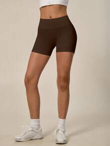 TimeOff Women's 1pc Solid Color High Waist Ribbed Waistband Ruched Back Athletic Shorts - Mocha Brown - View 10