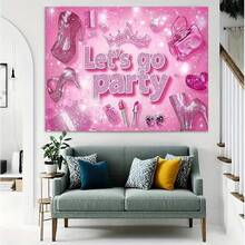 1pc Pink Glitter Party Backdrop Banner With "Let's Go Party" Text, High Heels And Crown Design - Durable Shiny Decoration For Birthday, Photo Booth, Indoor And Outdoor Celebrations - Multicolor - View 7