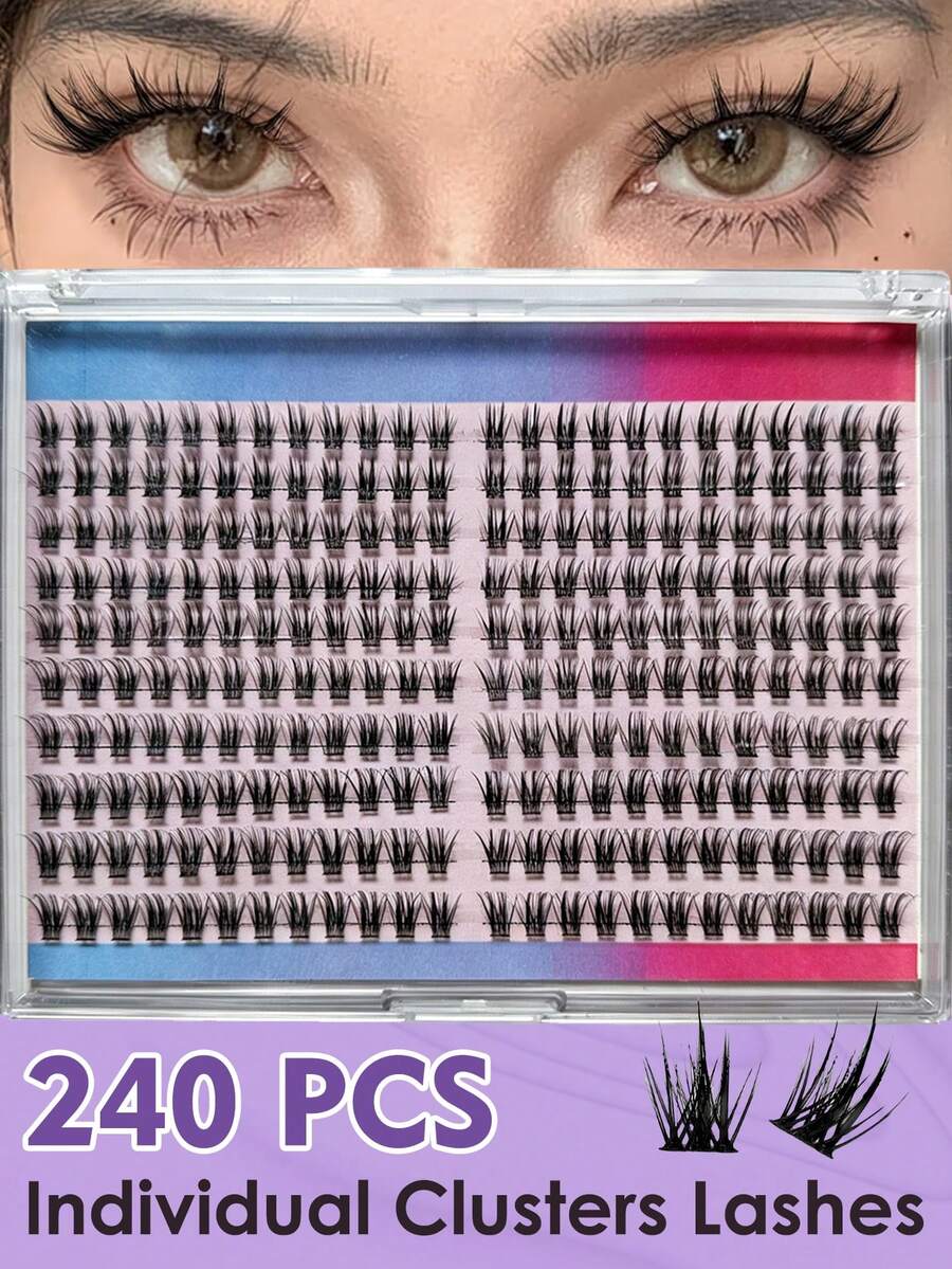 240pcs Kit Bulu Mata Panjang Kapasitas Besar, Set Bulu Mata Panjang 10-16mm, Bulu Mata Palsu Lembut dan Ringan, Digunakan untuk Ekstensi Bulu Mata dan Alat Aplikasi Bulu Mata, Cocok untuk Acara Keluarga, Pernikahan, Perjalanan, dan Acara Musim Semi. - Putih - View 1